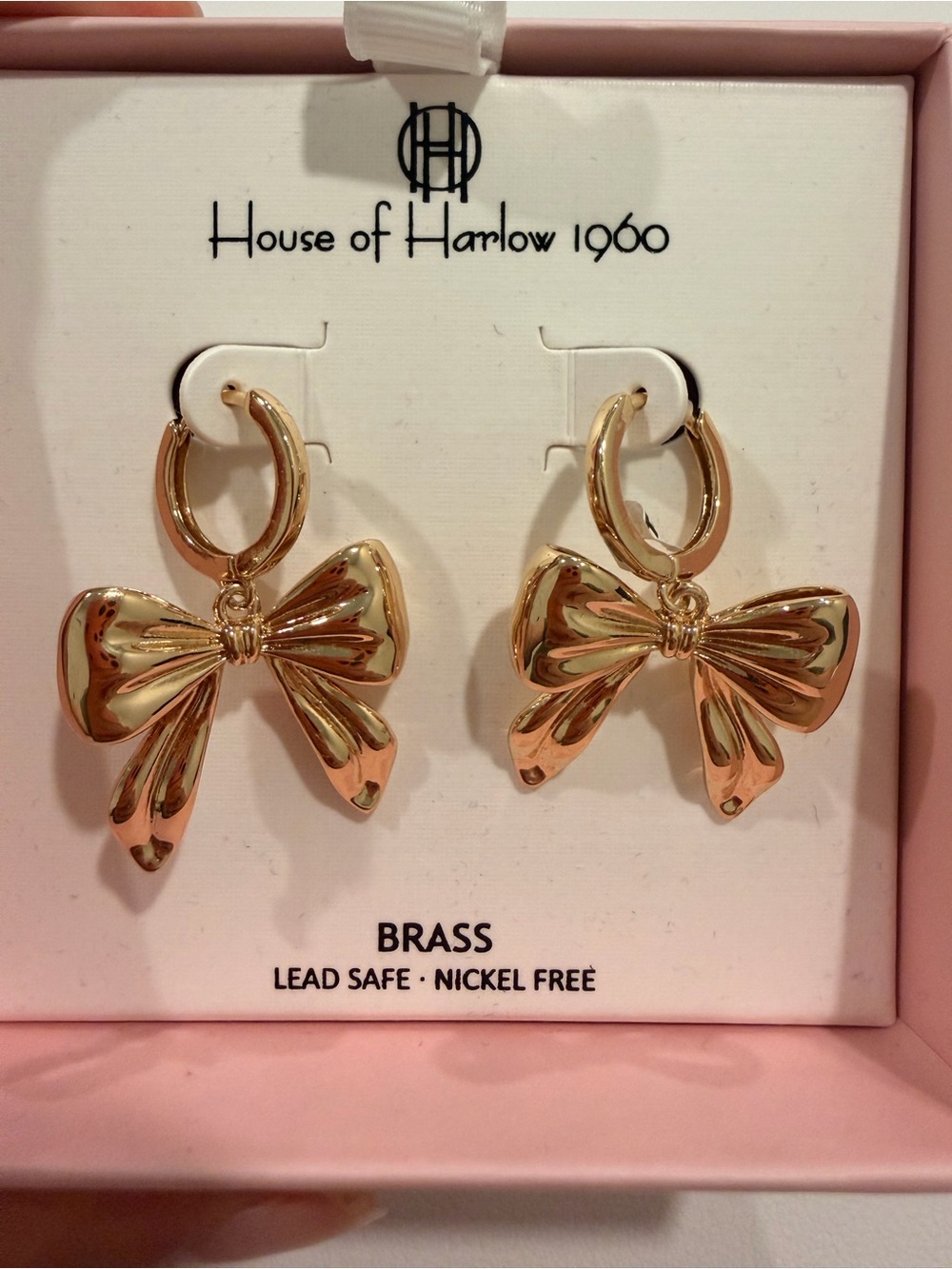 House of Harlow 1960 Shiny Gold Bow Hoop Earrings - Picture 3 of 4